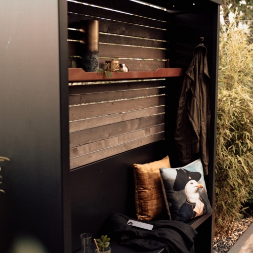 Sitzelement Raumteiler RAWU mit Flaschenregal